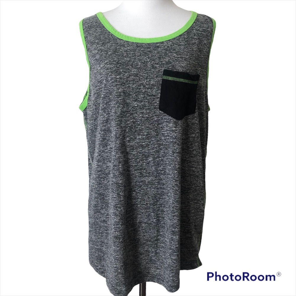 Men’s Broken Threads Summer Tank Top size Large, gray with neon trim